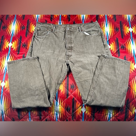 Levi's 501 White Oak Cone Denim Jeans 42x32 Button Fly 5 Pocket Tan Brown Work - Picture 3 of 12